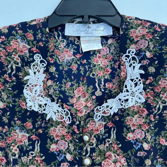 Vintage Randy Pantel Victorian Flower Print Button Front Shirt, Lace, Size 6 - Picture 4 of 11